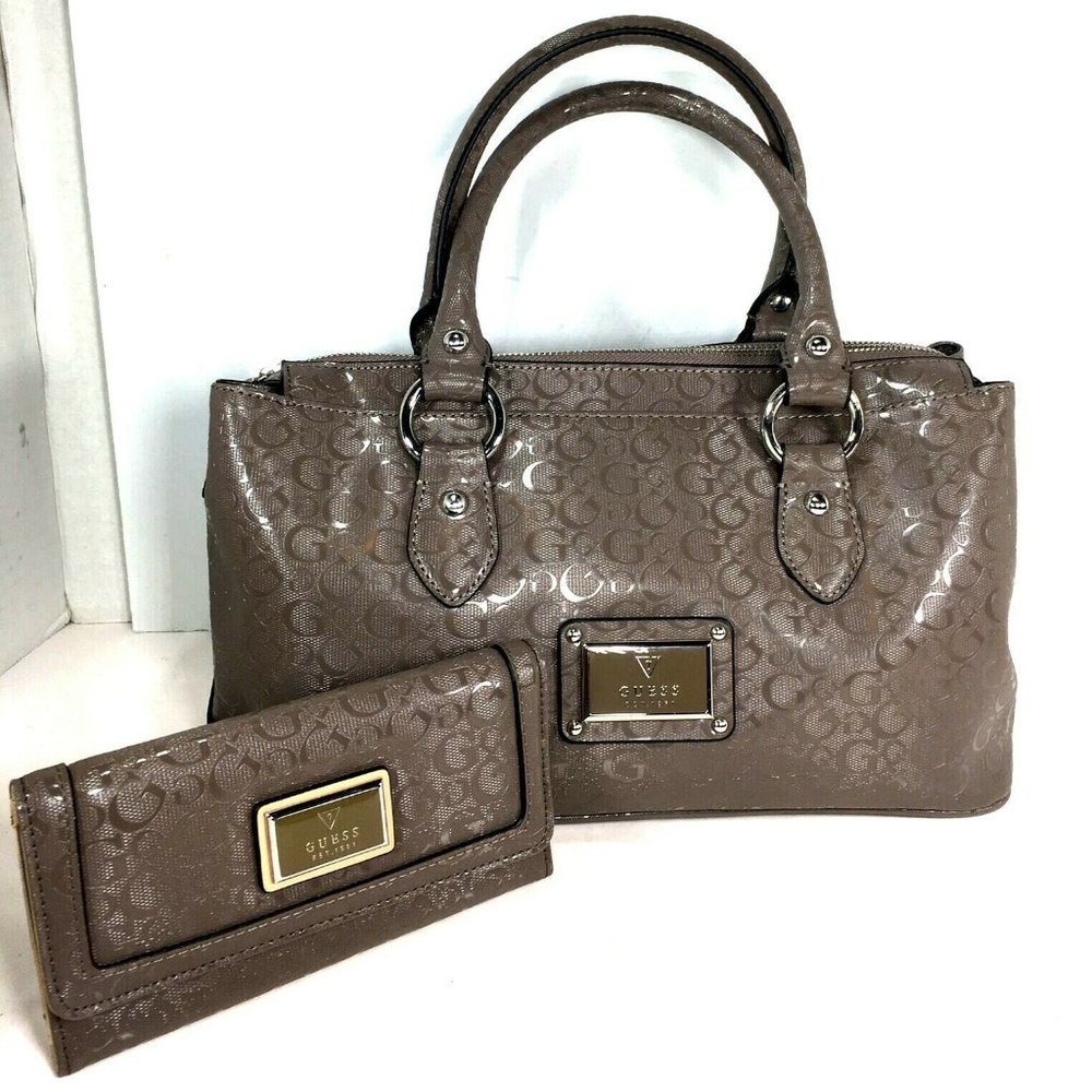 Guess Signature Taupe Faux Leather  Bag and Wallet
